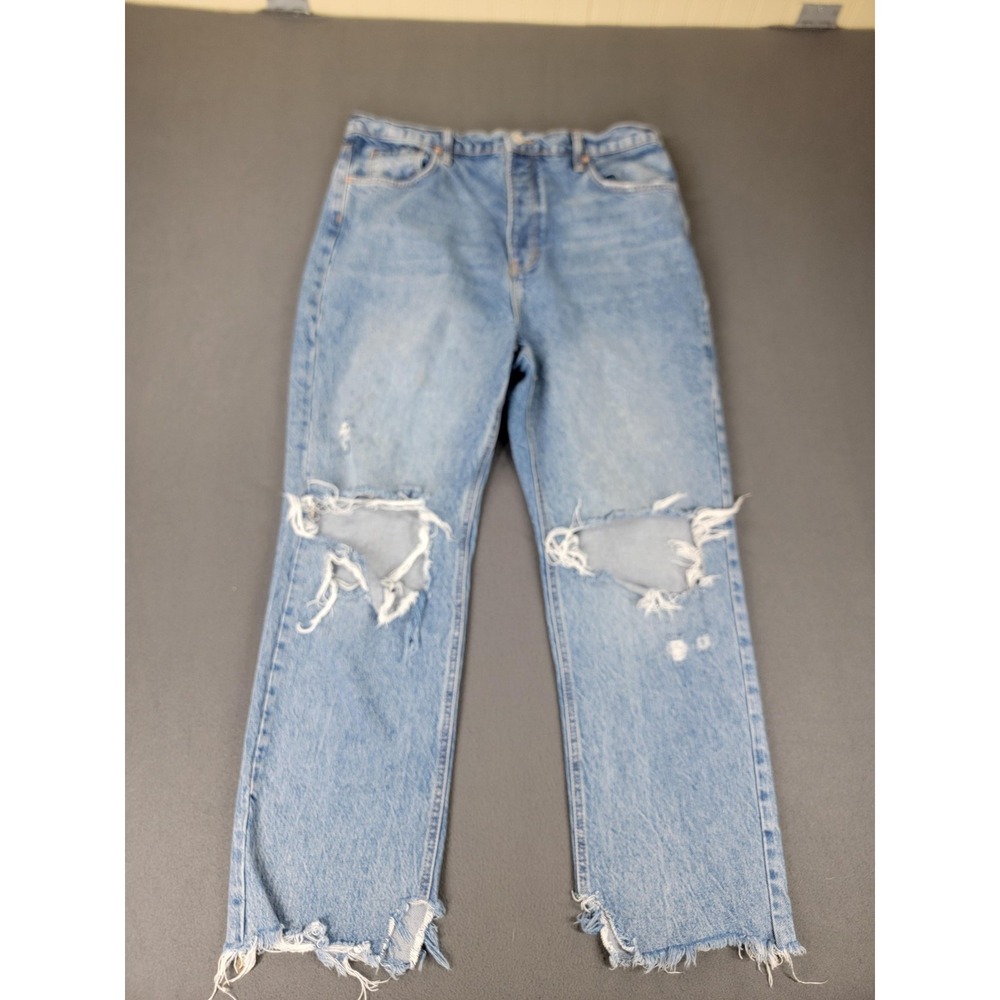 We The Free Jeans Womens 32 35x28 Loose‎ Baggy Distressed Light Blue Boho Frayed